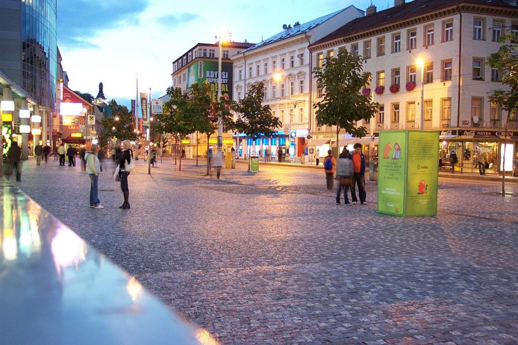 Square in the evening near the Anděl subway