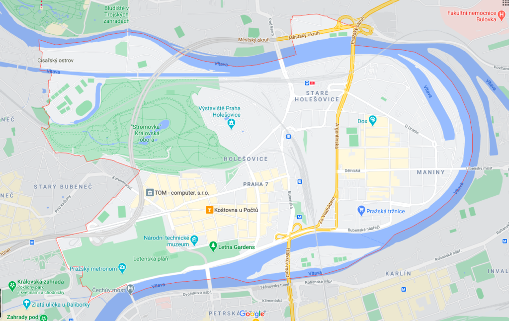 Map of Prague 7 from Google Maps.